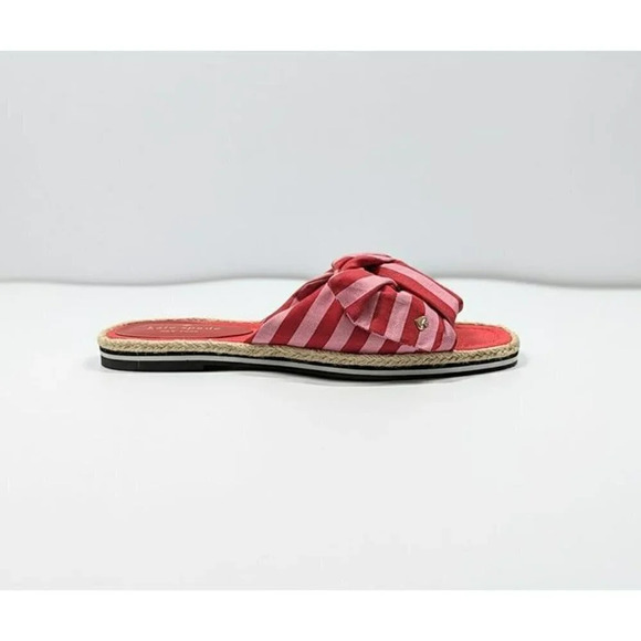 Kate Spade Women's Caliana Pink Red Striped Bow Flat Sandals Size 5.5 MSRP $138 - Picture 3 of 11